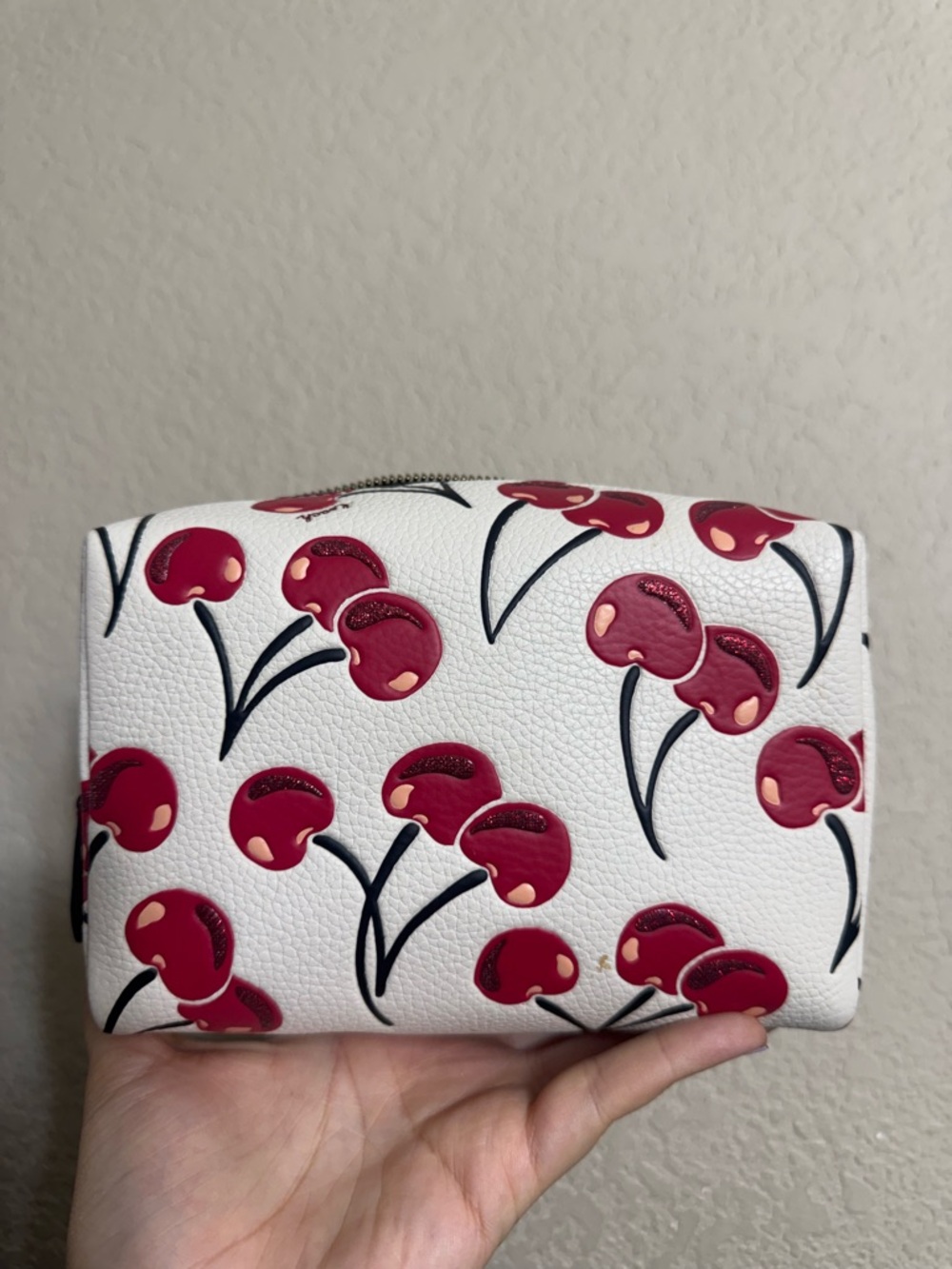 RARE Coach Essential Cherry Print Cosmetic Pouch with Gold C Hardware - Picture 4 of 6